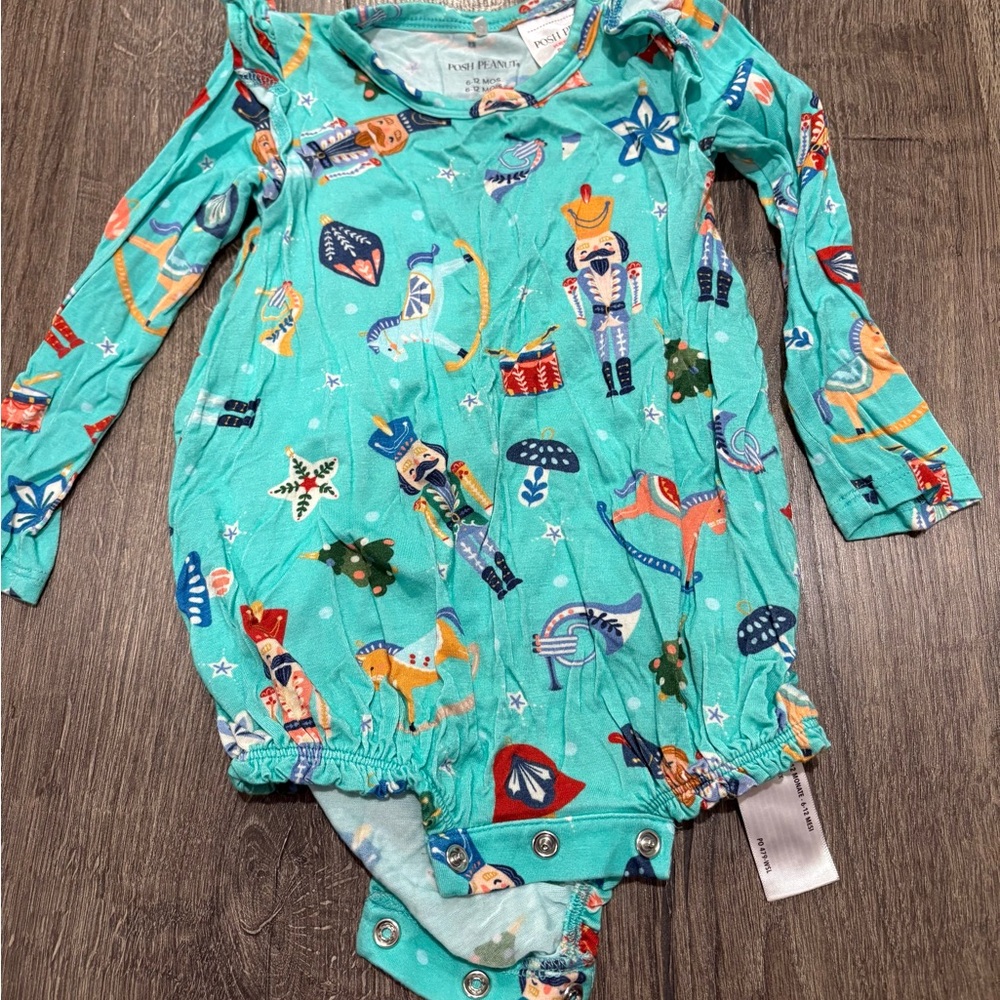 Posh Peanut Teal Nutcracker Print Bodysuit 6/12M